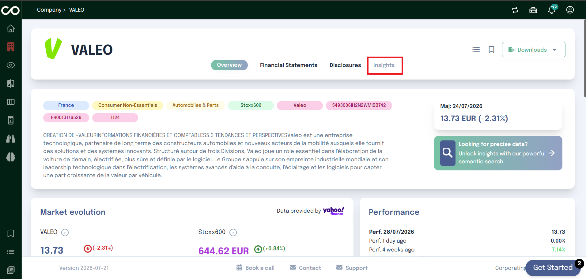 Company page – Insights tab navigation tree
