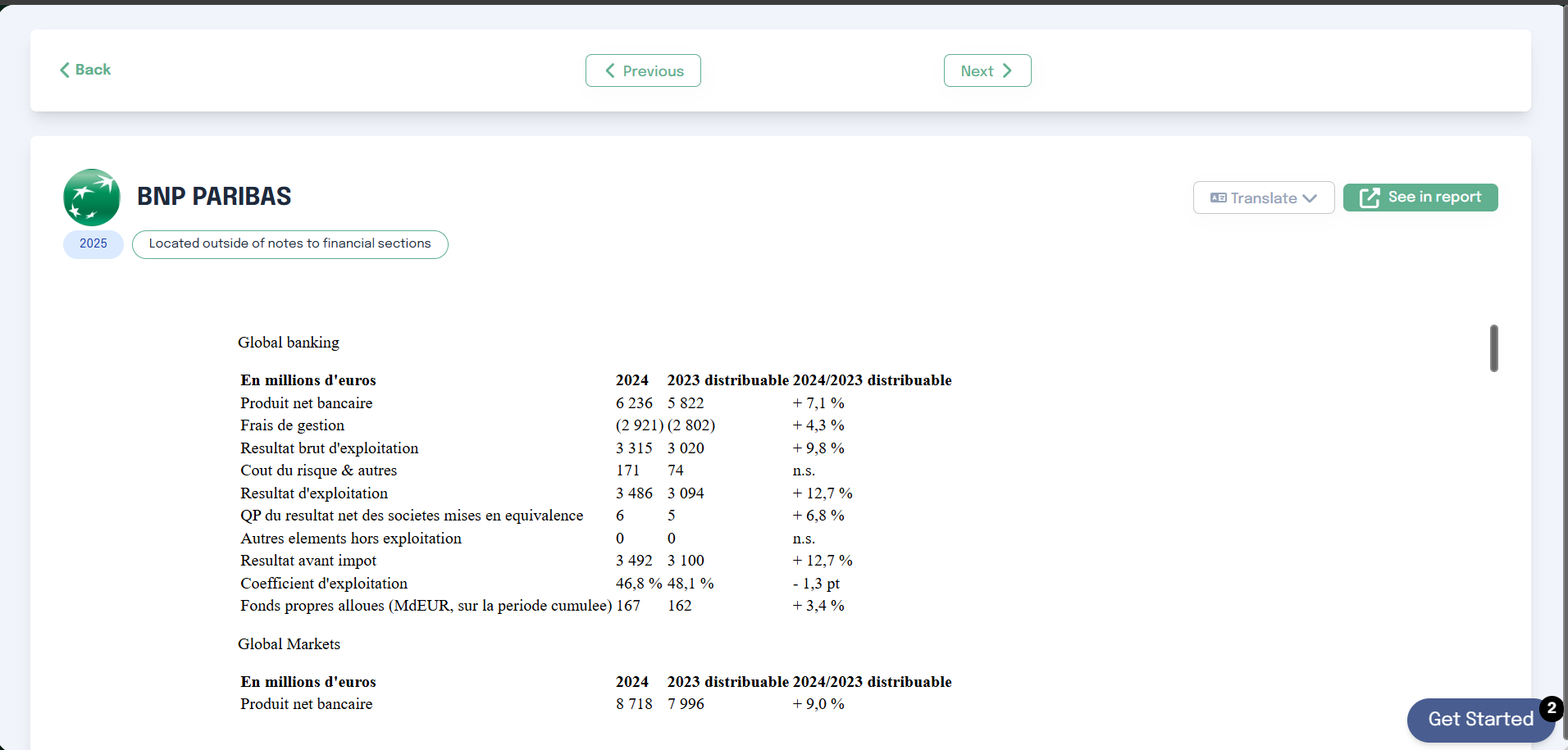 Disclosures page – result modal with excerpt and See in report