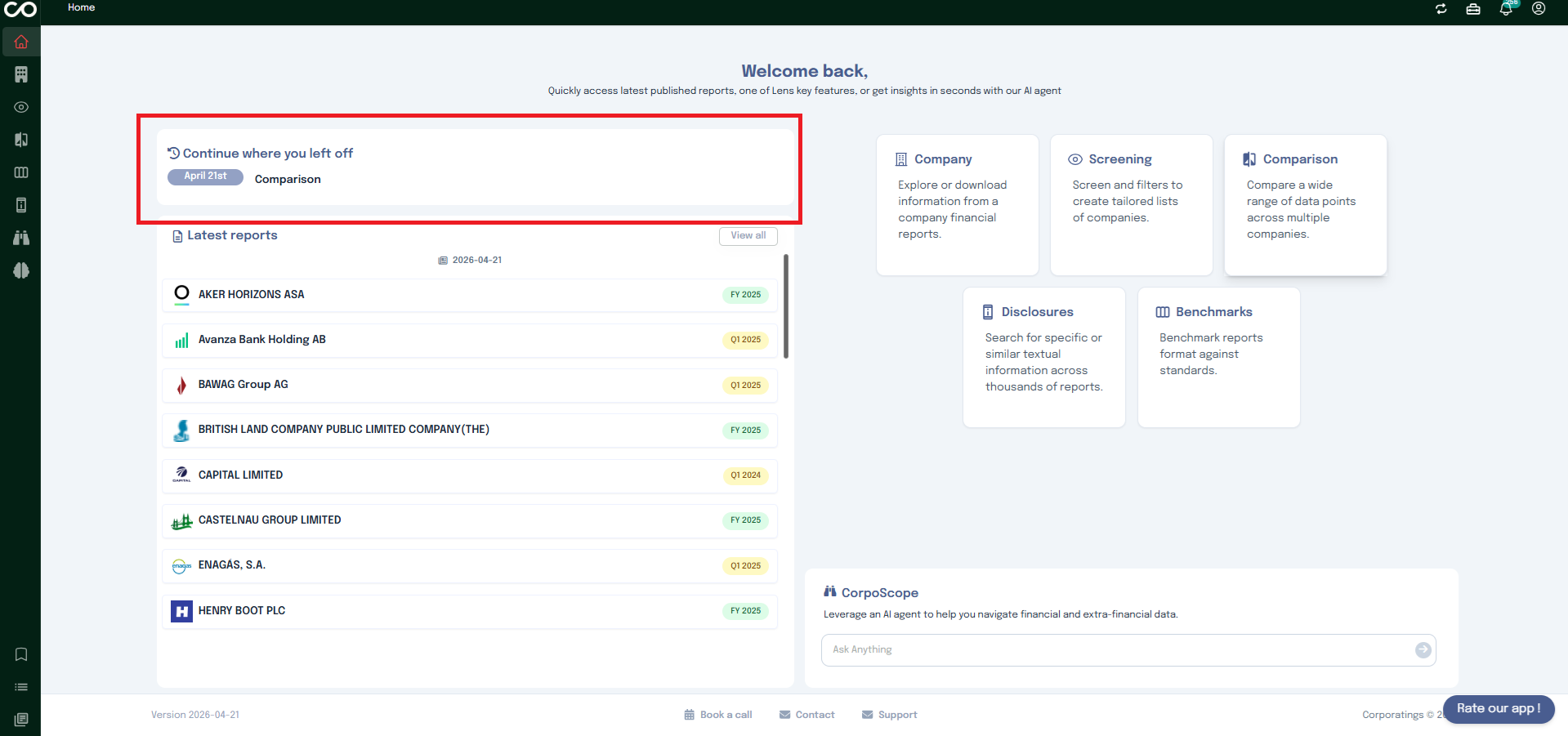 Homepage last activities