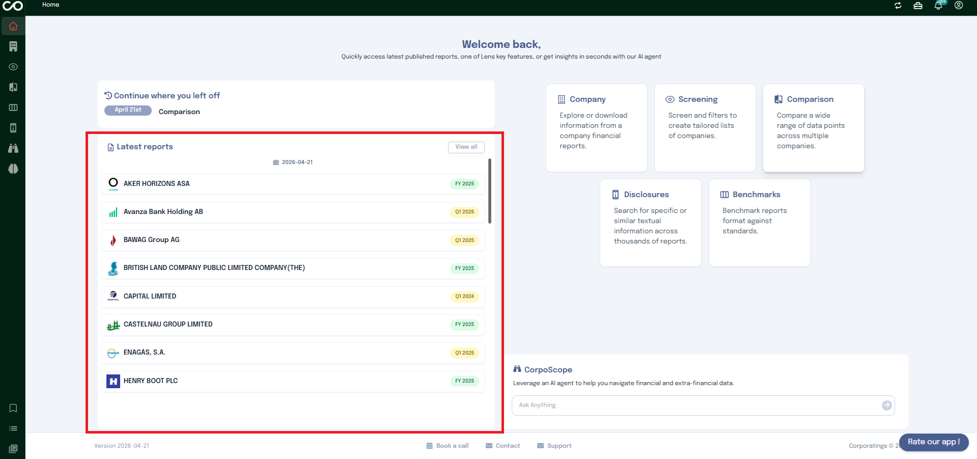 Homepage reports