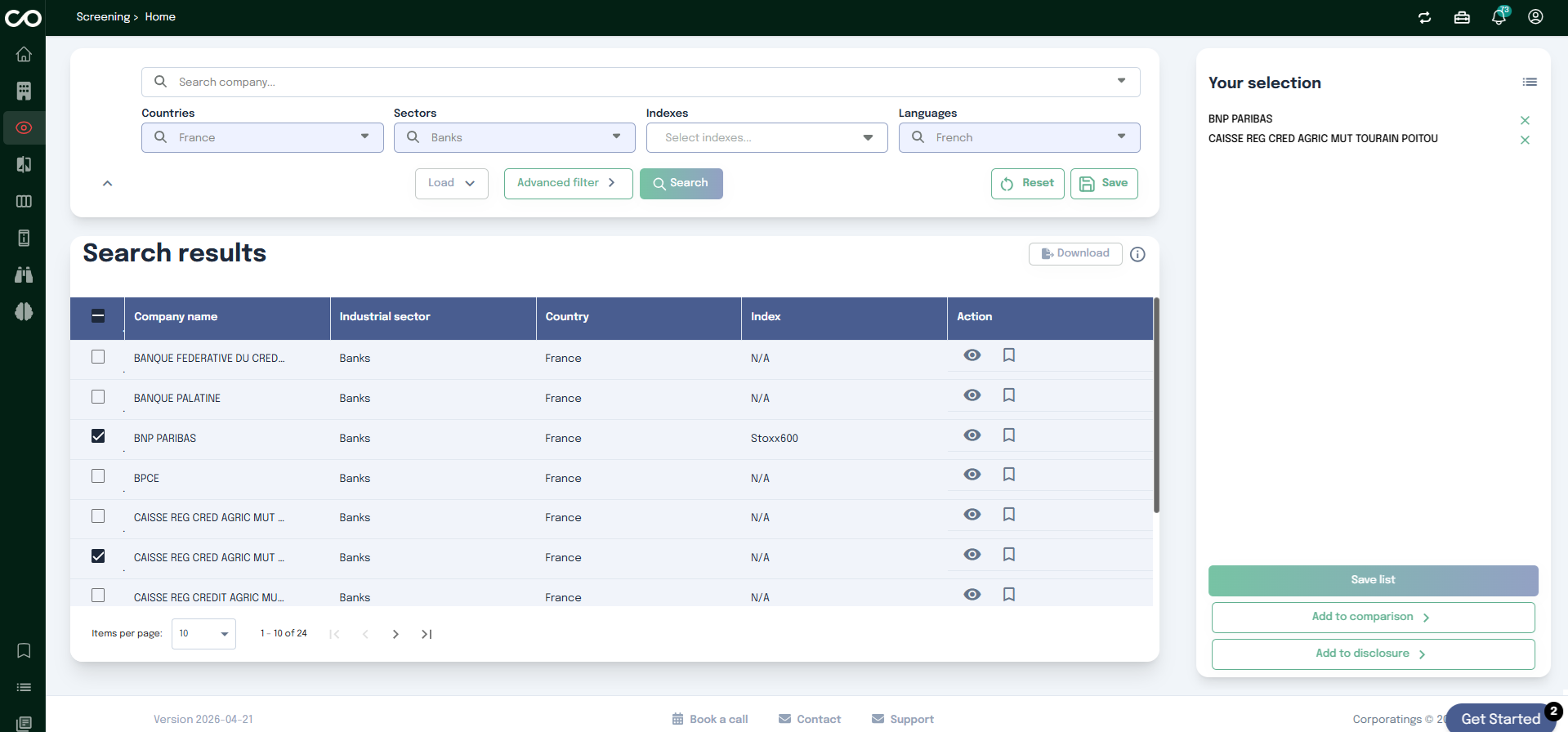 Screening Page