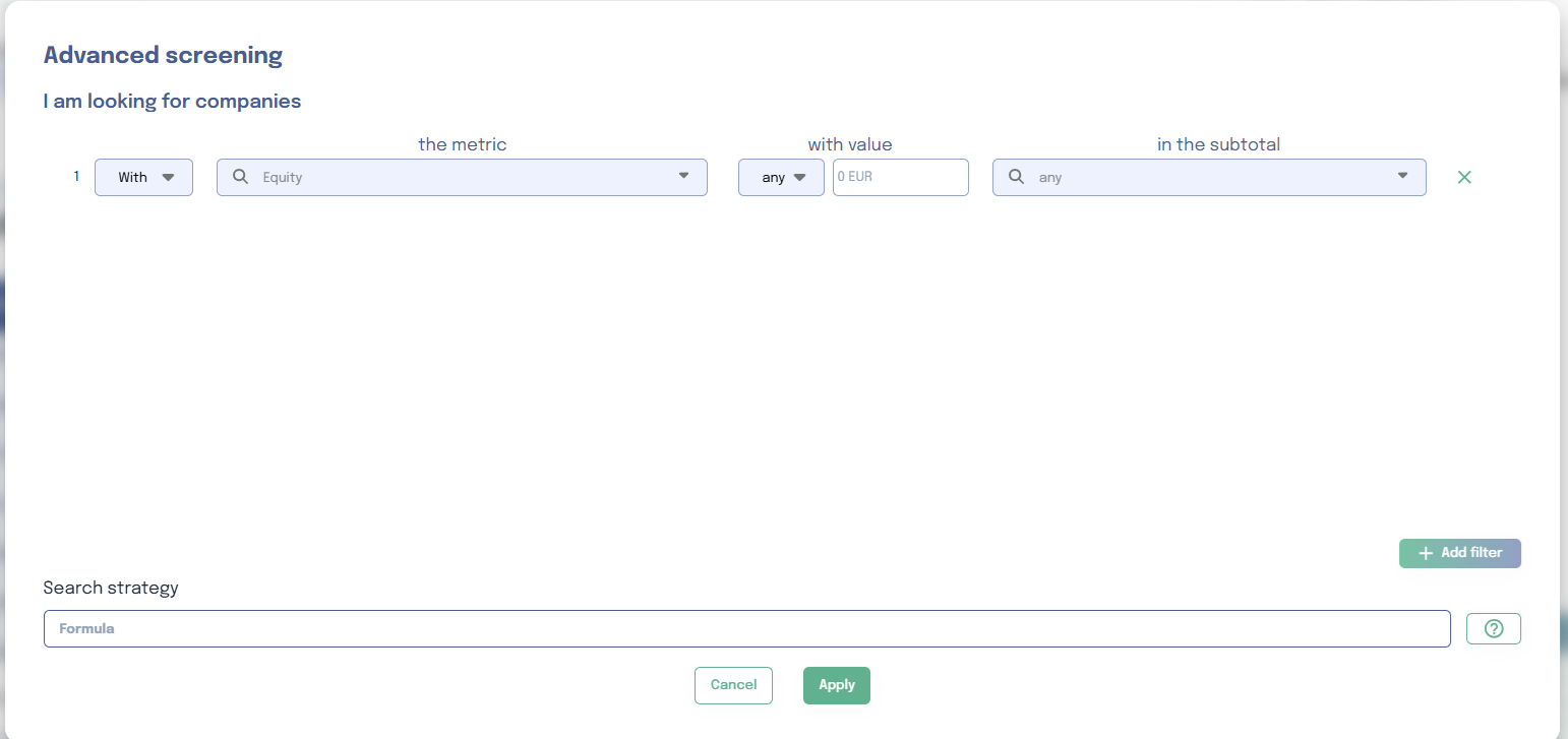 Screening Page - Advanced filters
